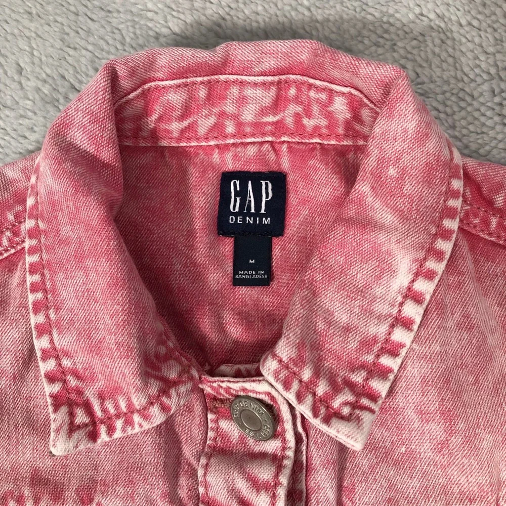 Gap Denim Dress Girls Size Medium Pink Acid Wash Short Sleeve Button Front